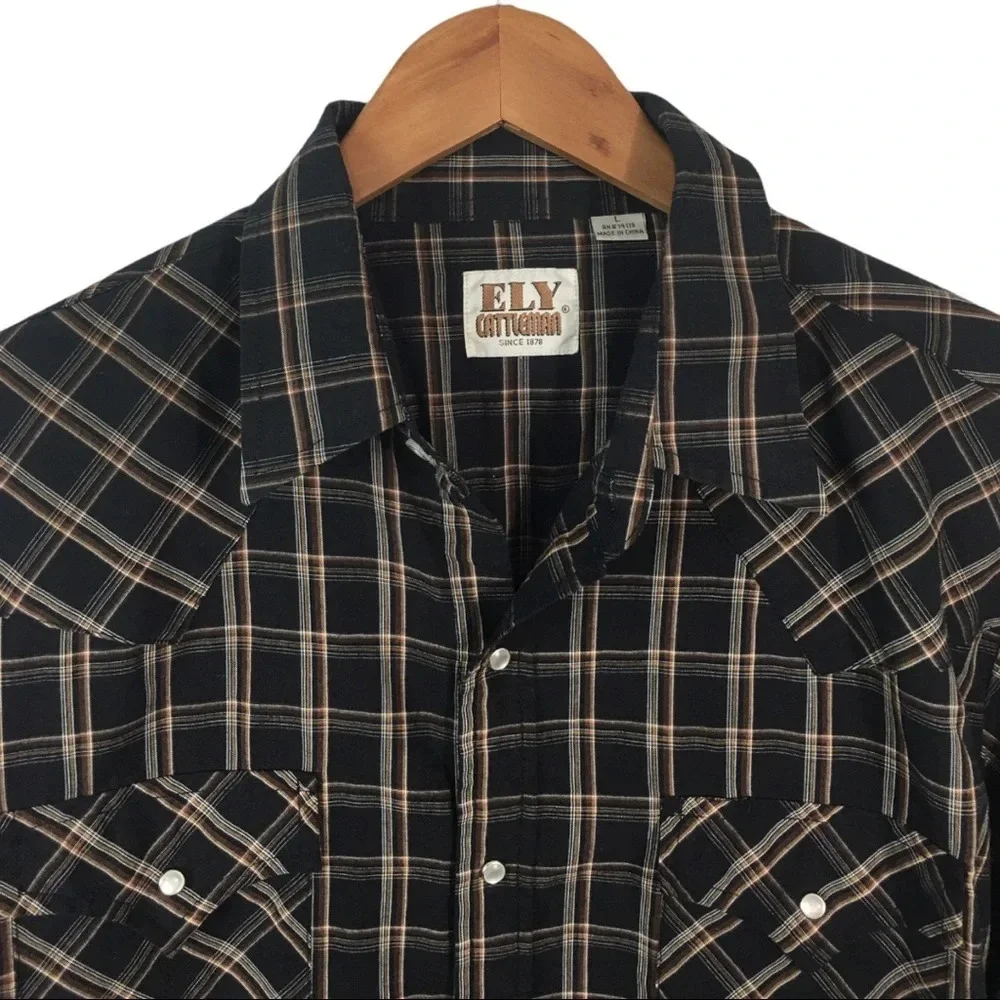 BF267 Mens Ely Cattleman Plaid Pearl Button Snap Cowboy Hipster Button Shirt L